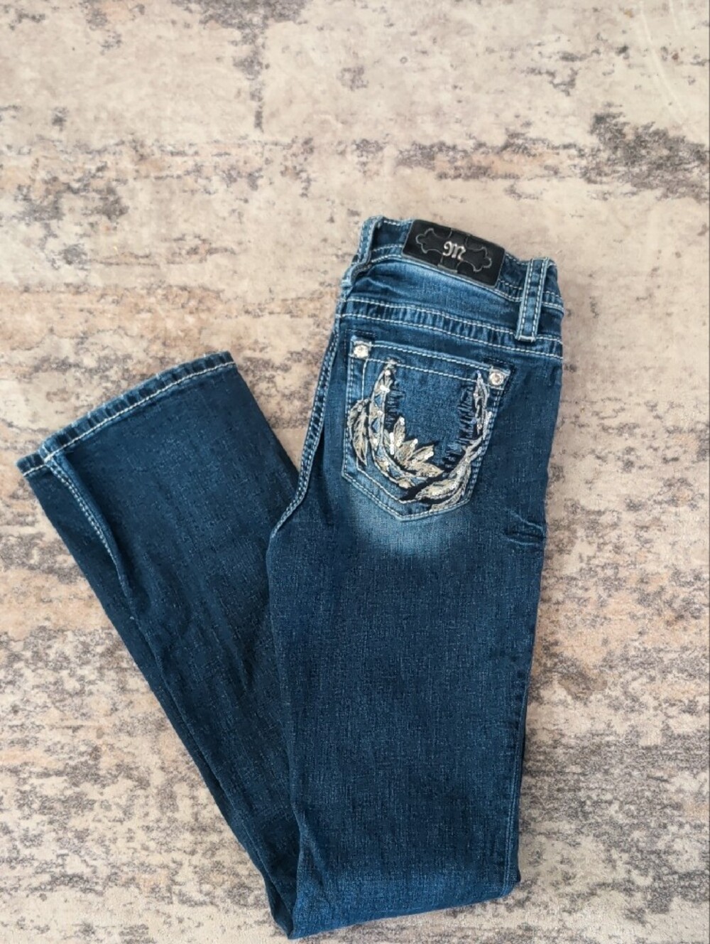 Miss Me Dark Blue Bootcut Jeans with Contrast Stitching - Picture 3 of 5